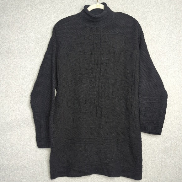 Vintage Y2K Hunt Club Womens M Black Cable Knit Roll Neck Sweater 90s Made USA - Picture 1 of 8